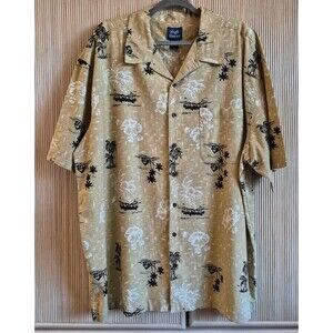 High Sierra Men's Aloha Shirt Size XXL Tan Tropical Hawaiian Vintage Palm Trees